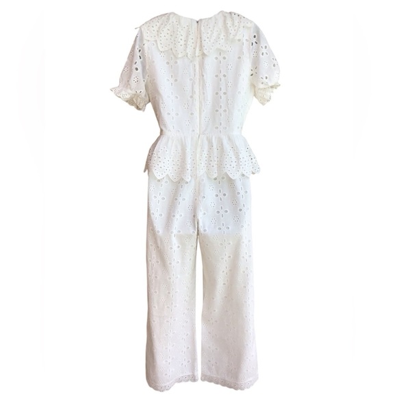 Anthropologie Eri + Ali White Eyelet Cropped Ruffle Eyelet Jumpsuit Size… - Picture 3 of 9